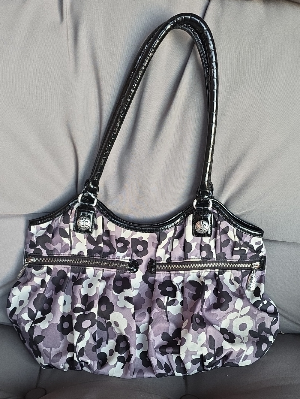 Brighton Floral Print Shoulder Bag in Black and Gray.